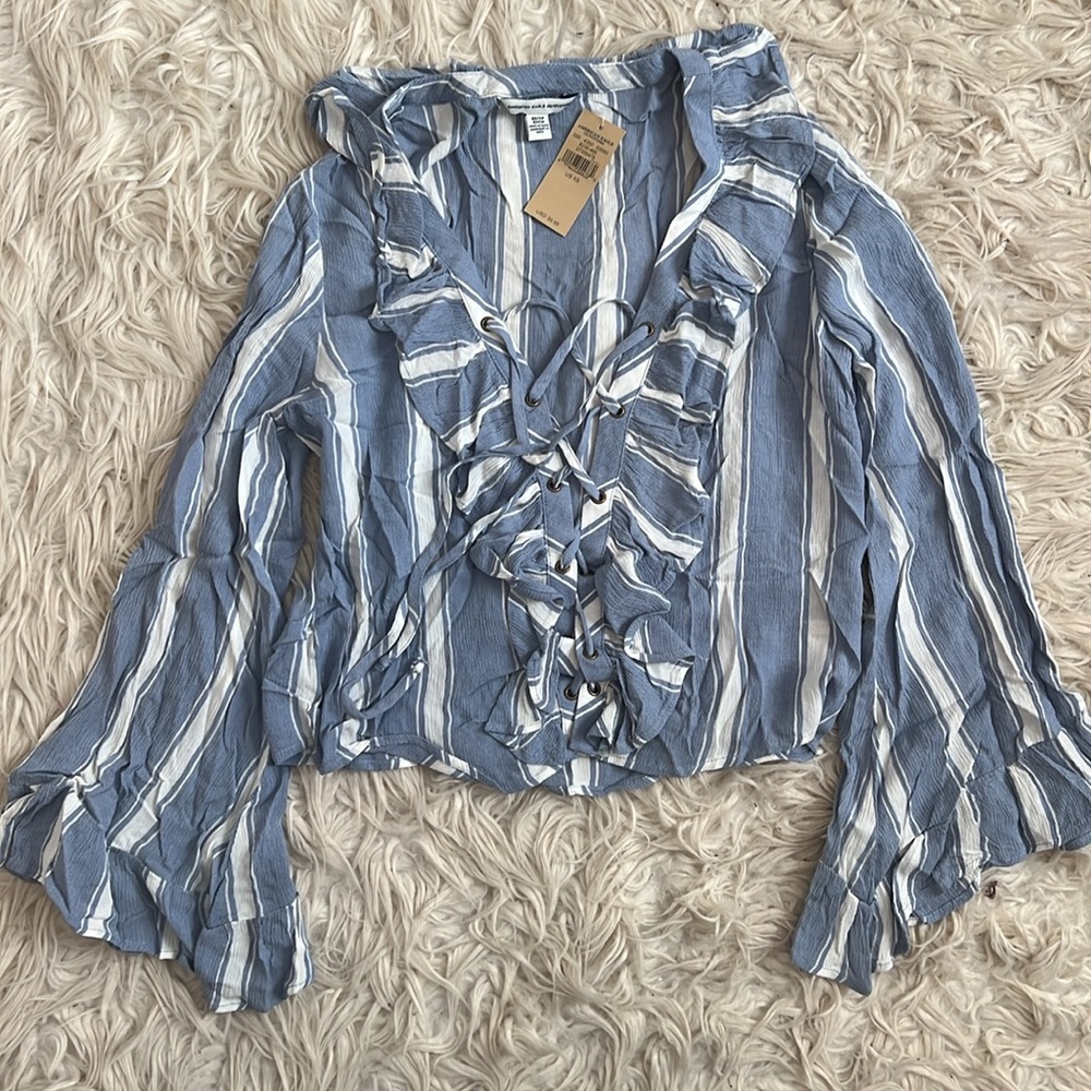 Stripe Lace Up Front Blouse